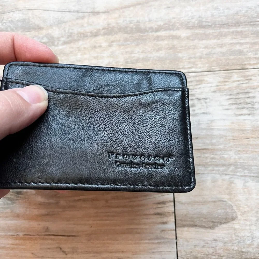 Travelon Genuine Leather Card Holder Wallet Slim Minimalist Black Unisex